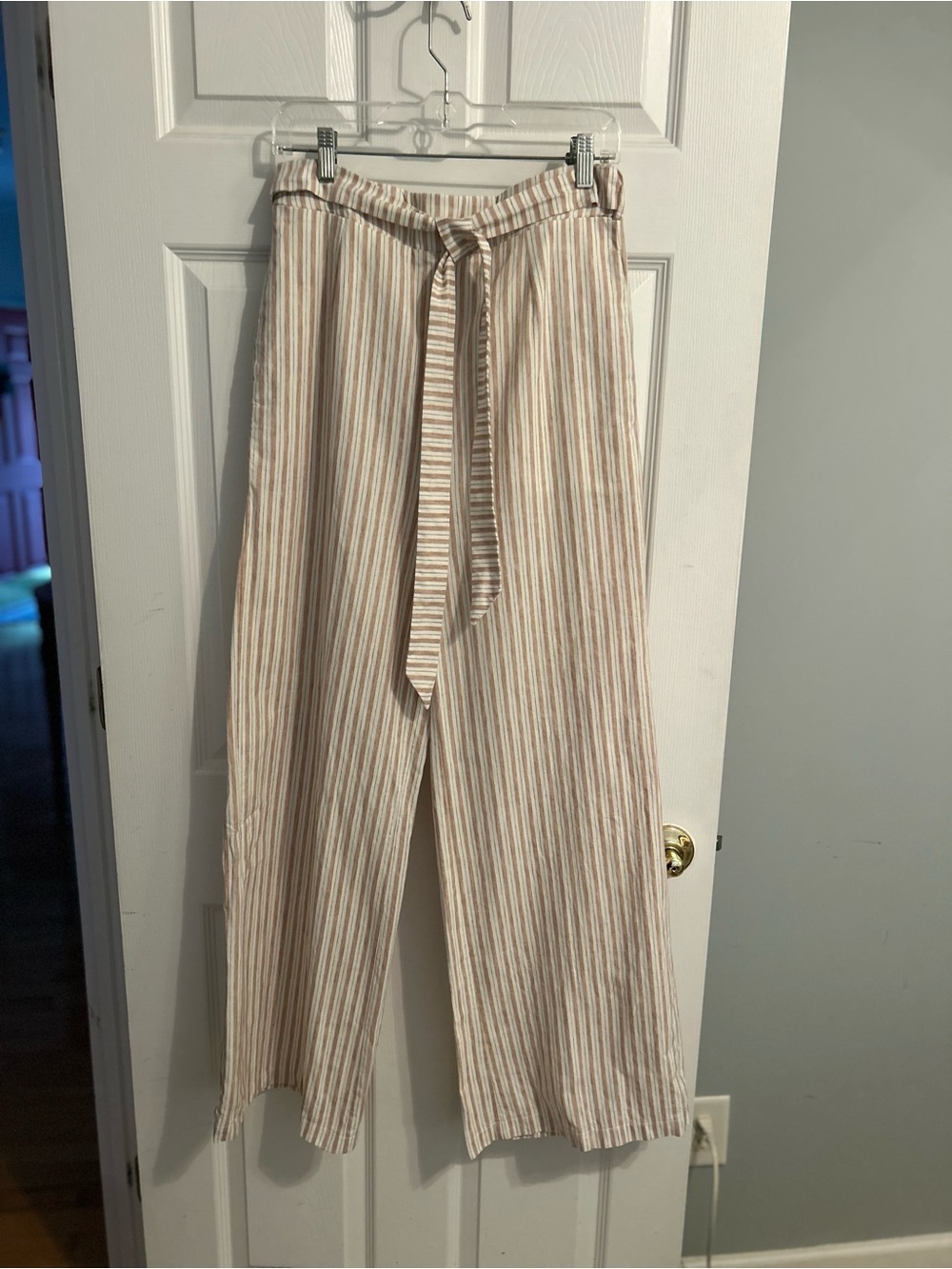 Cotton Bleu Striped Tie-Waist Wide Leg Pants